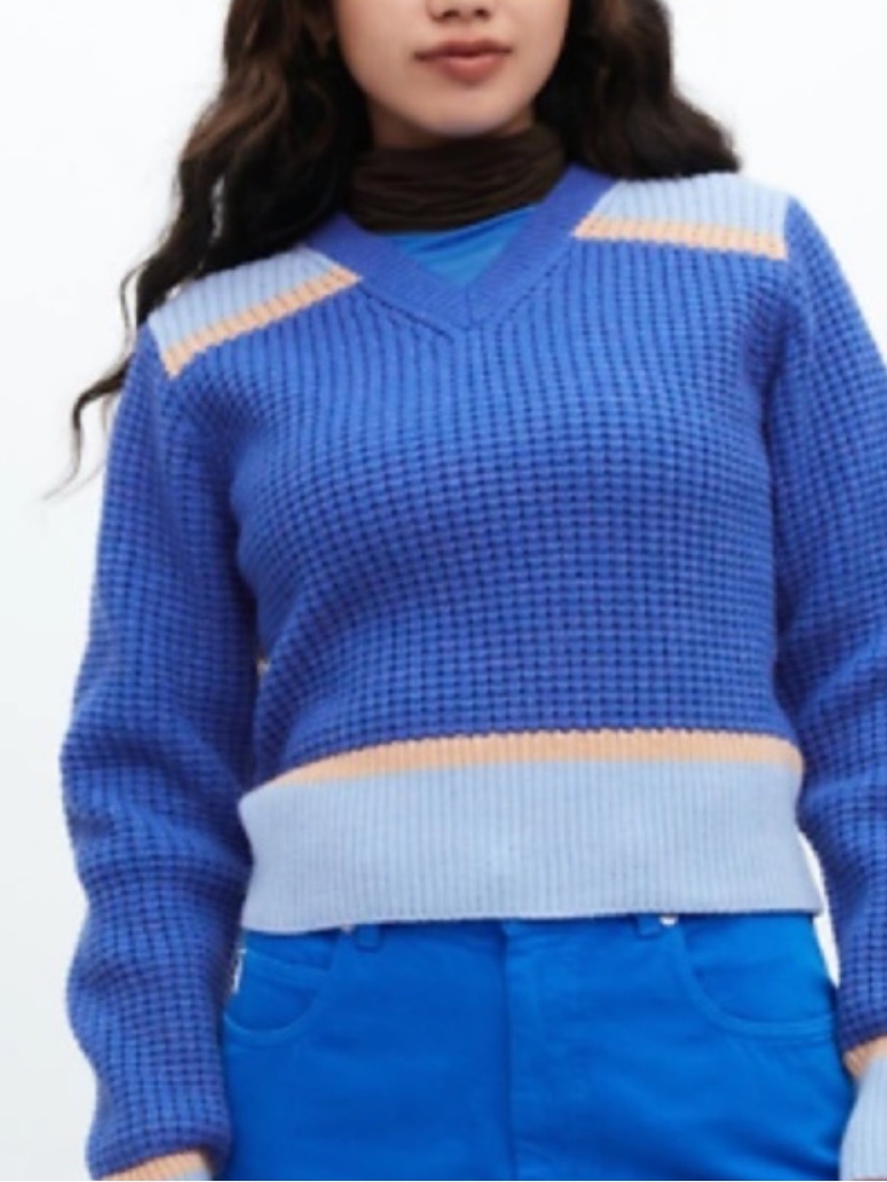 Marni x uniqlo cable Waffle Knit Sweater - Blue & Light Gray with Yellow Trim L
